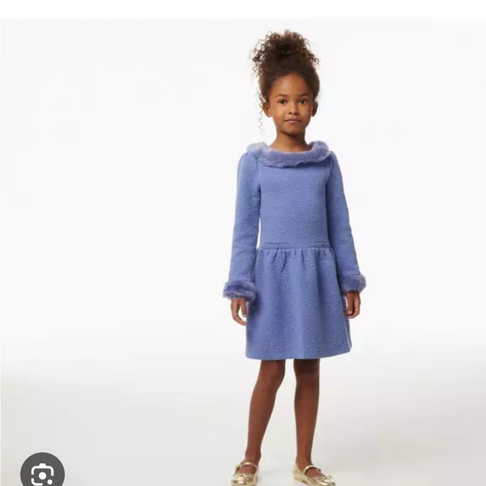 Janie and Jack purple fur collar neck quilted jacquard dress 5T